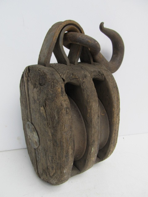 lot 95 image: Large Antique Double Wooden Pulley