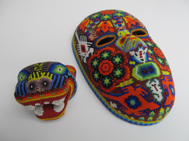 lot 107 image: 2 Colorful Hand Decorated Beaded Masks