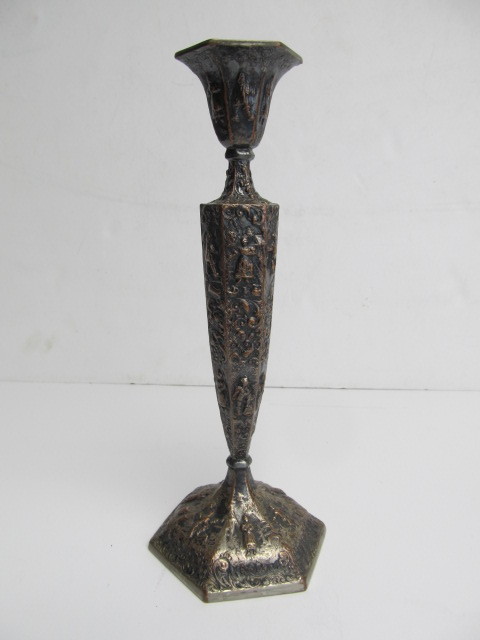 lot 108 image: Antique Ornate BARBOUR silver Company Highly Detailed Candle Stand