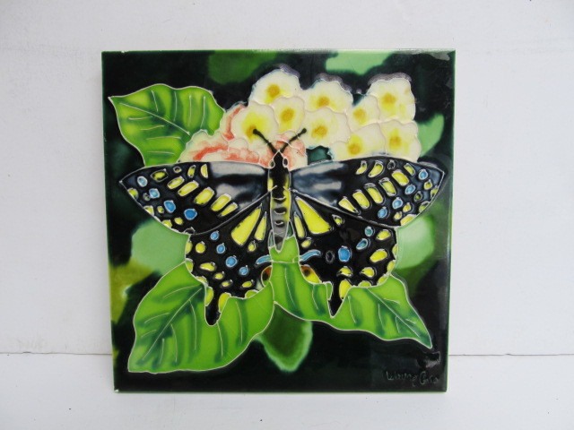 lot 120 image: Signed Art Pottery Butterfly Tile
