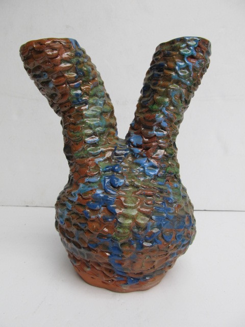 lot 130 image: Unusual Vintage Signed Hand Made Art Pottery Double Vase