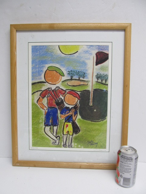 lot 142 image: Framed Signed Sue Kiley Print - Golfing w Dad