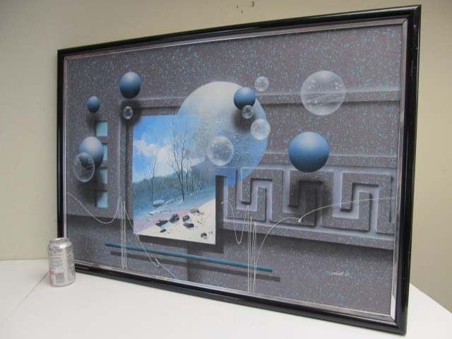 lot 139 image: Framed Signed Original J. KUGLER Oil on Canvas 3-D Style Landscape Painting #1
