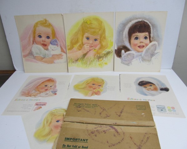 lot 147 image: Vintage 1950s NORTHERN Paper Mills Tissue Illustration Prints wBox