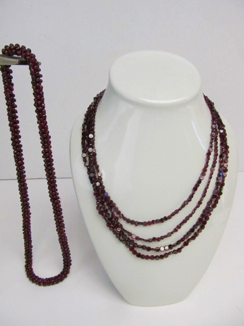 lot 171 image: Garnet Cluster Necklace 24 in. & Multi-Strand Garnet Necklace w Sterling Silver 4 Strands 20 in.