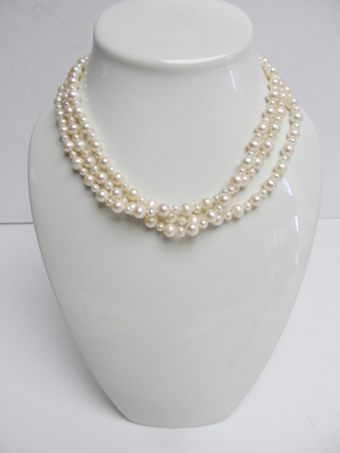 lot 177 image: Triple-Strand Pearl Necklace wSterling Silver Clasp- 18 in each