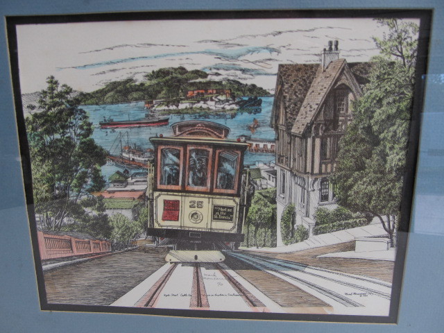 lot 184 image: Pair of Artist Signed Framed Colored Litho Prints - Mark Monsarrat - San Francisco