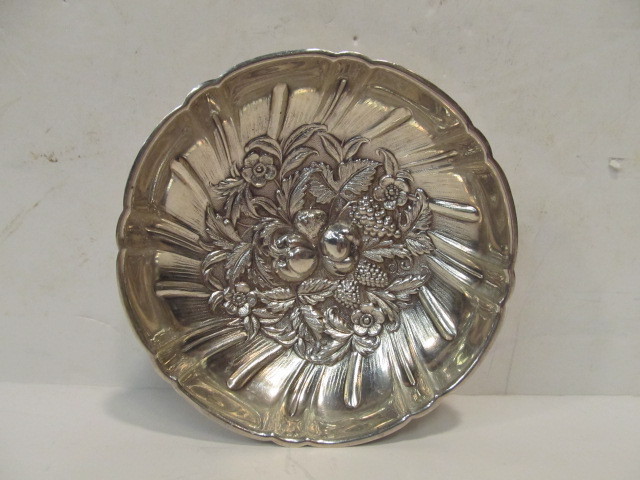 lot 198 image: Antique Signed Sterling Silver Footed Repousse Bowl by S. Kirk & Son