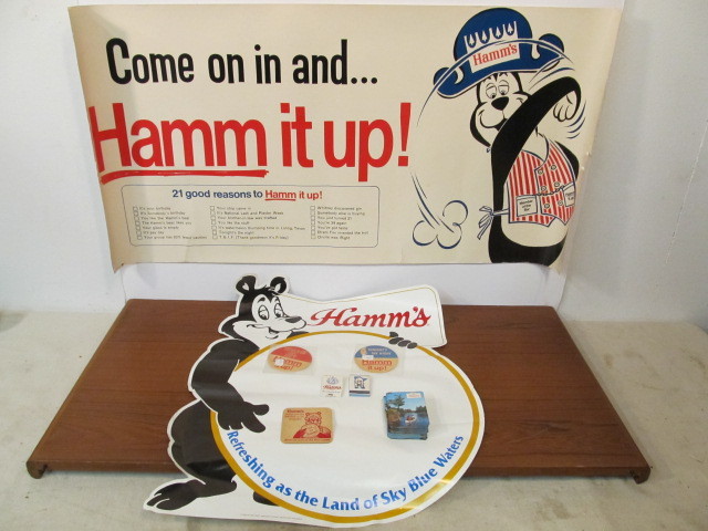 lot 215 image: Vintage HAMMS Beer Posters Coasters etc