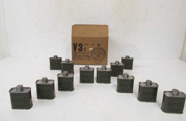 lot 217 image: Lot of 12 NOS Vintage Military Gun Oil Cans
