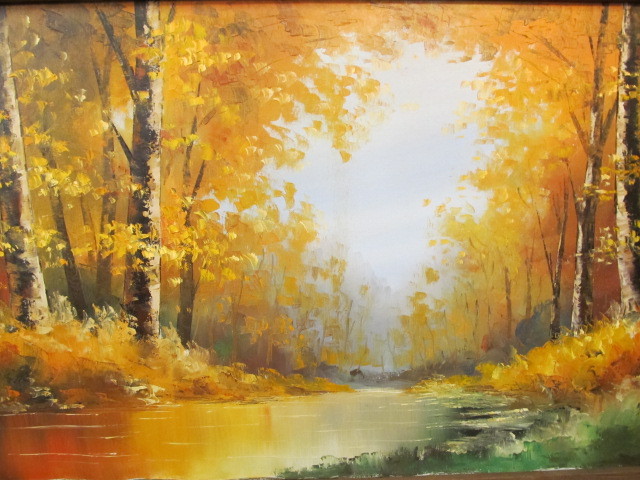 lot 221 image: LARGE Vintage Framed Signed Oil on Canvas Colorful Landscape Painting