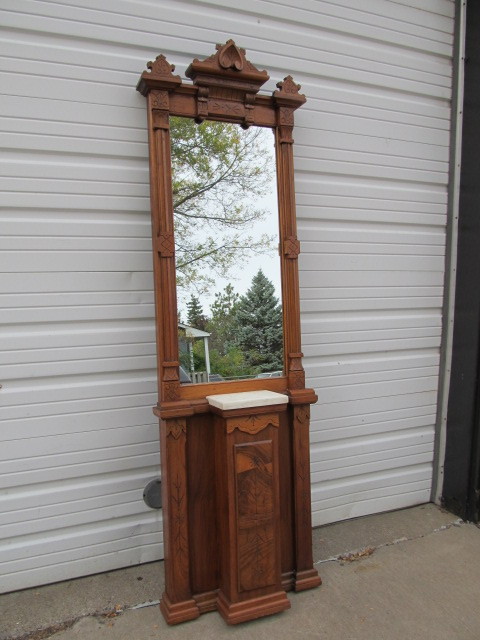 lot 2 image: Antique Eastlake Style Hall Mirror Stand wMarble Top
