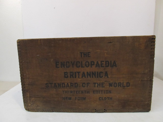 lot 252 image: Large Antique Primitive Dovetailed ENCYCLOPEDIA BRITANNICA Wooden Crate