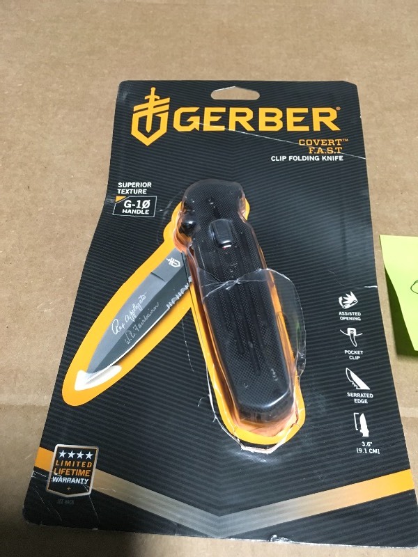 lot 89 image: Gerber 3.7 in. Stainless Steel Partially Serrated Spear Point Folding Knife not used