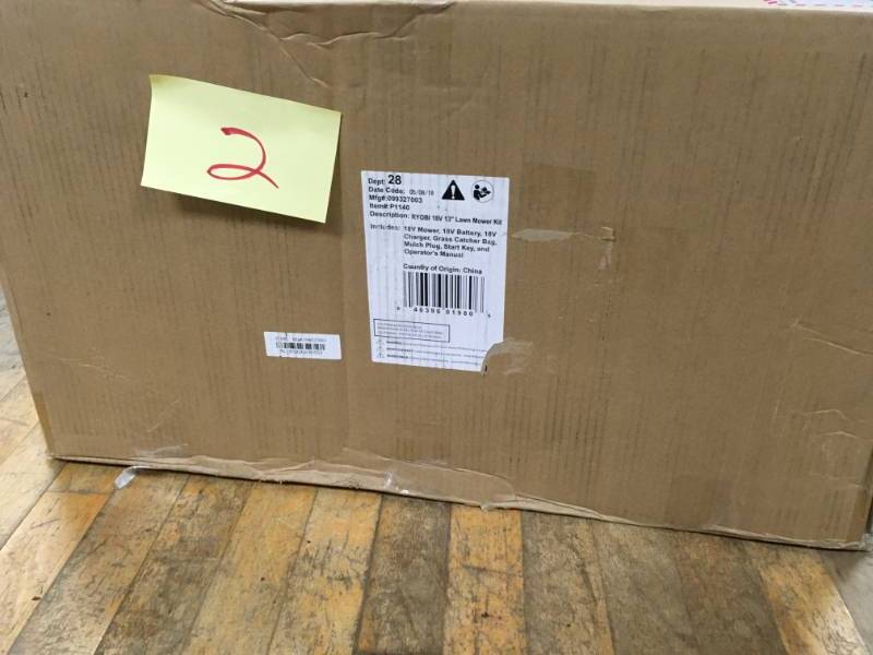 lot 2 image: Ryobi P1140 18-Volt Lithium-Ion Cordless Battery Walk Behind Push Lawn Mower in like new condition