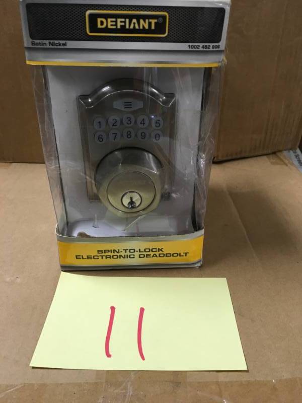 lot 11 image: Defiant Single Cylinder Satin Nickel Castle Spin-To-Lock Electronic Deadbolt in good condition