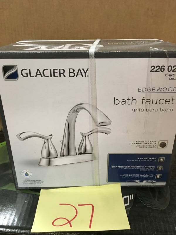 lot 27 image: Glacier Bay Edgewood 4 in. Centerset 2-Handle High-Arc Bathroom Faucet in Chrome in good condition