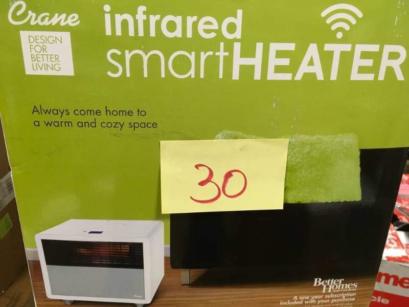 lot 30 image: Crane 1500-Watt Digital Infrared Heater with Wi-Fi Phone App - White in good condition