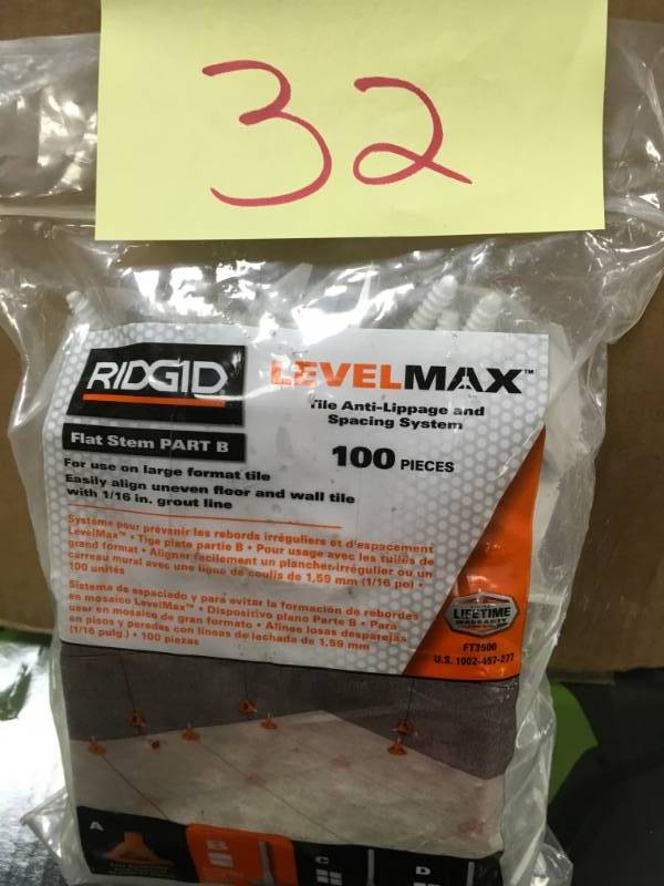 lot 32 image: RIDGID LevelMax Anti-Lippage and Spacing System Flat Stem 100-Pack (Part B) new