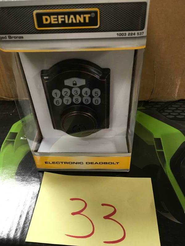 lot 33 image: Defiant Castle Aged Bronze Single Cylinder Electronic Keypad Deadbolt in good condition