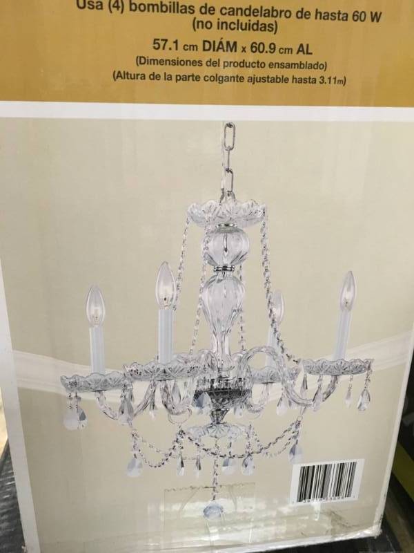 lot 36 image: Hampton Bay Lake Point 4-Light Chrome and Clear Crystal Chandelier not used