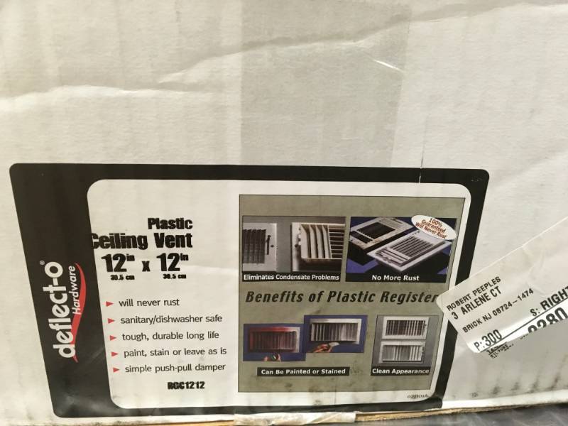 lot 48 image: 12 in. x 12 in. Plastic 4-Way Ceiling Register in White not used