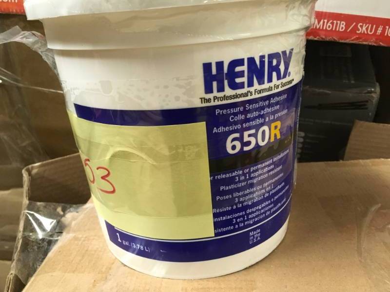 lot 53 image: Henry 650R 1 Gal. Releasable Bond Pressure Sensitive Adhesive in good condition