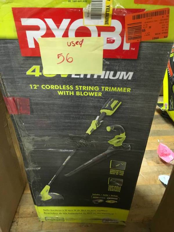lot 56 image: 40-Volt Lithium-Ion Cordless String Trimmer and BlowerSweeper Combo Kit USED in good condition