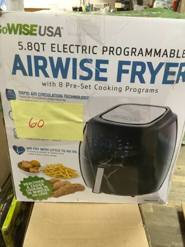 lot 60 image: 5.8 Qt. 8-in-1 Black Electric Air Fryer by GoWISE USA