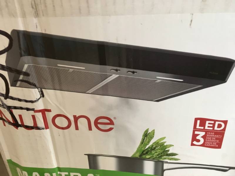 lot 69 image: NuTone Mantra 36 in. Convertible Under Cabinet Range Hood with Light in Black in good condition