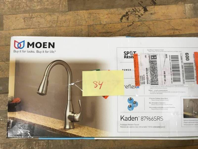 lot 84 image: MOEN Kaden Single-Handle Pull-Down Sprayer Kitchen Faucet with Reflex and Power Clean in Spot Resist Stainless in good condition