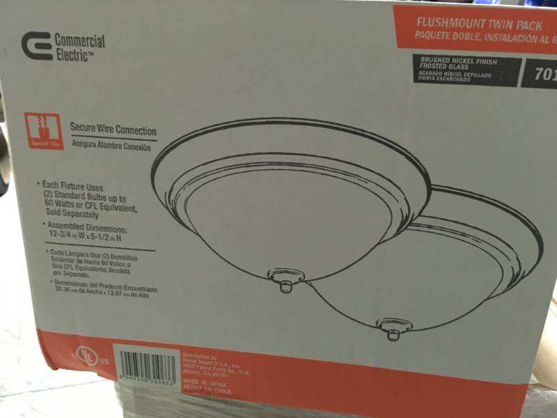 lot 3 image: Commercial Electric 13 in. 2-Light Brushed Nickel Flush Mount with Frosted Glass Shade (2-Pack) new