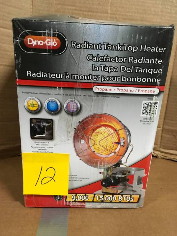 lot 12 image: Dyna-Glo 15K LP Single Tank Top Infrared Heater  in good condition