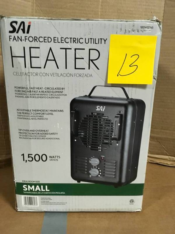 lot 13 image: 1500-Watt Milkhouse Utility Electric Portable Heater with Thermostat - Black  in good condition