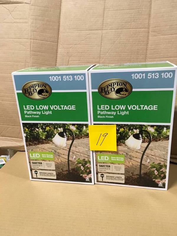 lot 19 image: Hampton Bay Low-Voltage Black Outdoor Integrated LED Black Landscape Path Light with White Tulip Shade not used