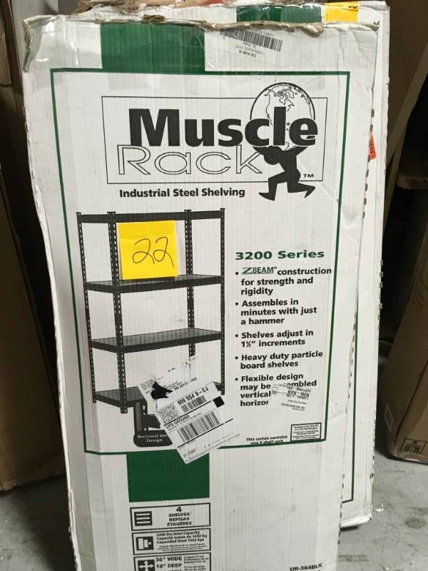 lot 22 image: Edsal 60 in. H x 36 in. W x 18 in. D 4-Shelf Steel Shelving Unit in Black LOT OF 2  in good condition