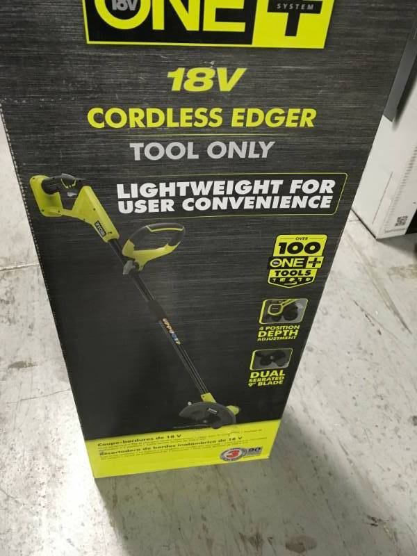 lot 24 image: RYOBI ONE 9 in. 18-Volt Lithium-Ion Cordless Battery Edger (Tool Only)  in good condition