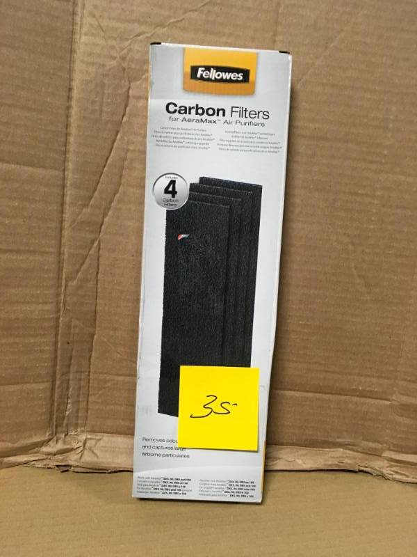lot 35 image: Fellowes AeraMax Carbon Filter for 90100DX5 Air Purifiers (4-Pack) not used