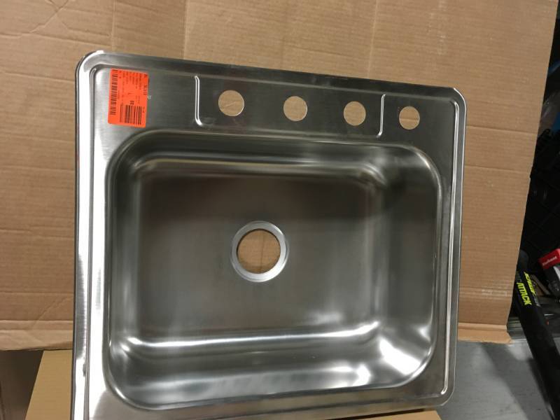 lot 50 image: Glacier Bay Drop-In Stainless Steel 25 in. 4-Hole Single Bowl Kitchen Sink  in good condition
