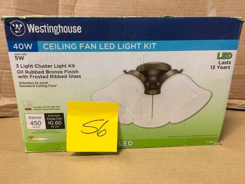 lot 56 image: Westinghouse 3-Light LED Cluster Ceiling Fan Light Kit not used