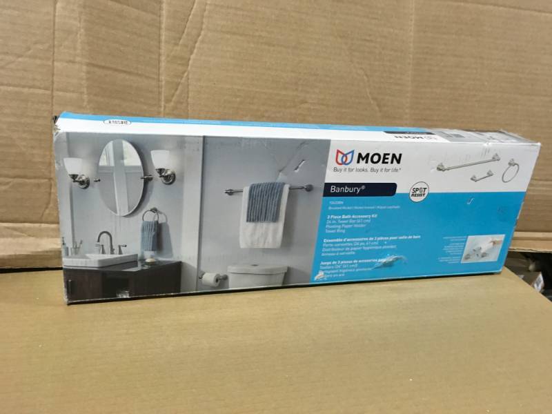 lot 63 image: MOEN Banbury 3-Piece Bath Hardware Kit in Brushed Nickel  in good condition