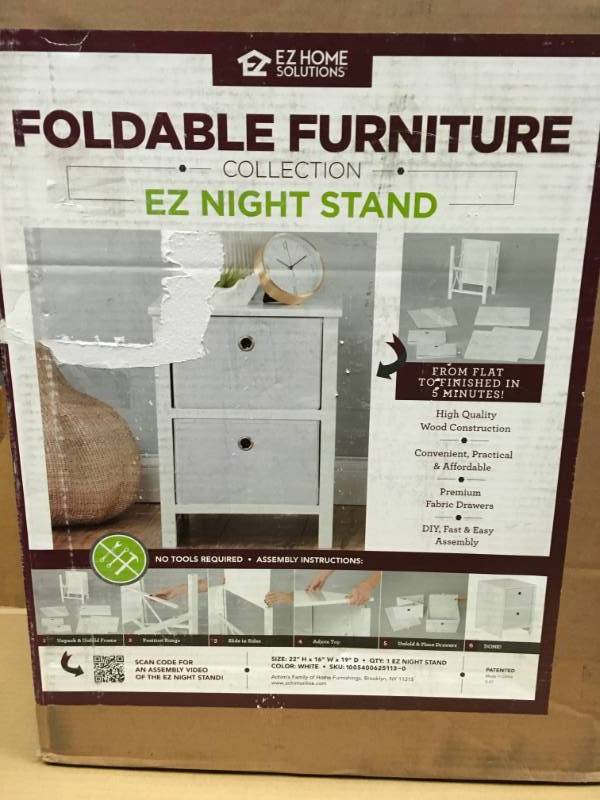 lot 69 image: EZ Home Solutions 2-Drawer White Foldable Night Stand by Achim  in good condition
