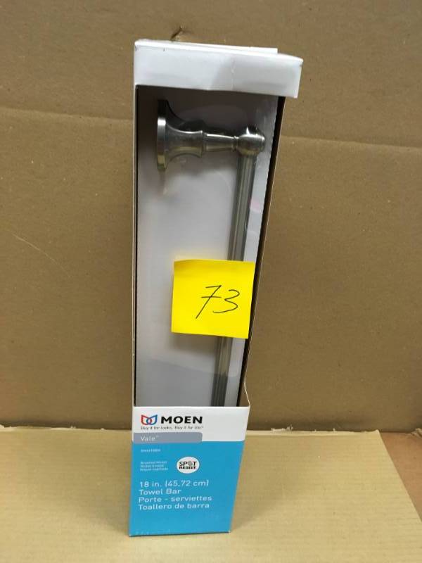 lot 73 image: MOEN Vale 18 in. Towel Bar in Spot Resist Brushed Nickel  in good condition