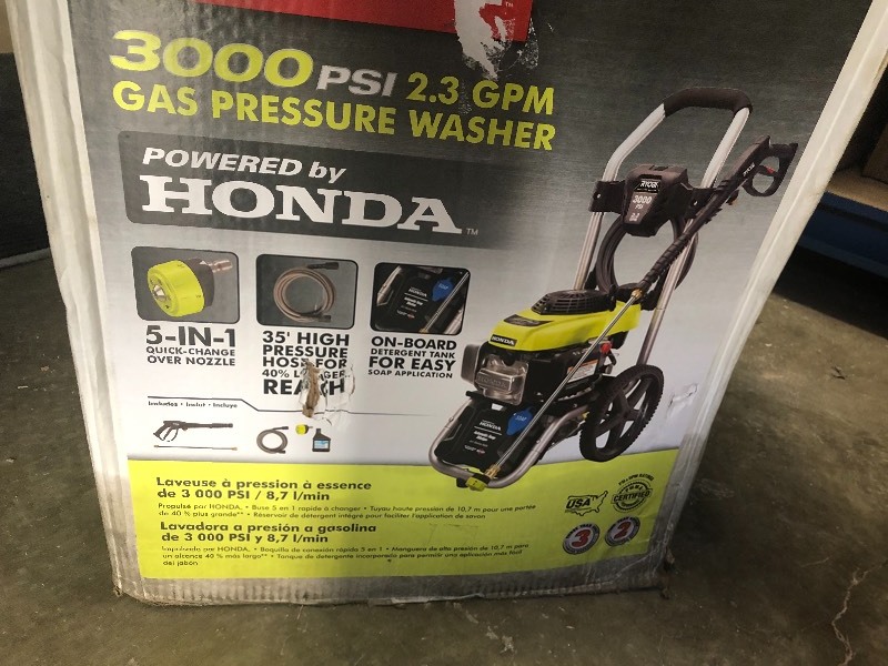 lot 101 image: RYOBI 3000 PSI 2.3-GPM Honda Gas Pressure Washer in very  good condition