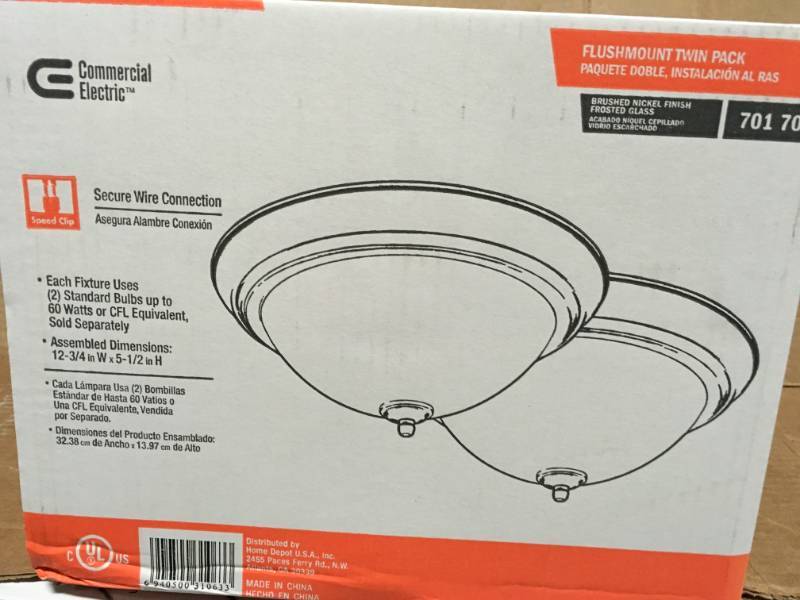 lot 2 image: Commercial Electric 13 in. 2-Light Brushed Nickel Flush Mount with Frosted Glass Shade (2-Pack)
