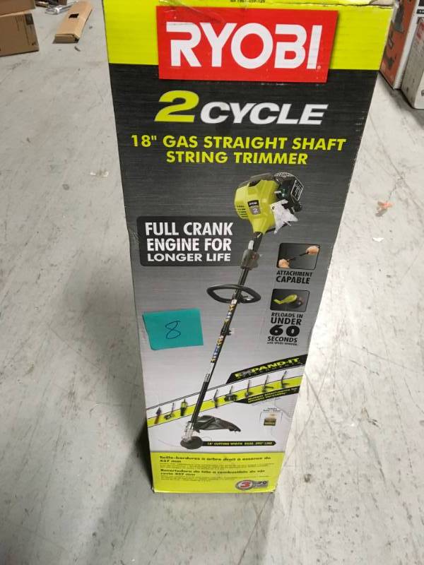 lot 8 image: RYOBI 25cc 2-Cycle Attachment Capable Full Crank Straight Gas Shaft String Trimmer