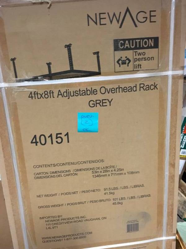 lot 31 image: NewAge Products VersaRac 48 in. W x 42 in. H x 96 in. D Adjustable Ceiling Mounted Storage Rack in Gray  LOT OF 2