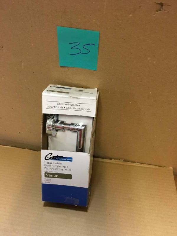 lot 35 image: Gatco Venue Euro Single Post Toilet Paper Holder in Chrome