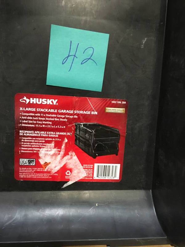 lot 42 image: Husky 5.30 in. H x 11.06 in. W x 23.17 in. D XL Stacking Bin