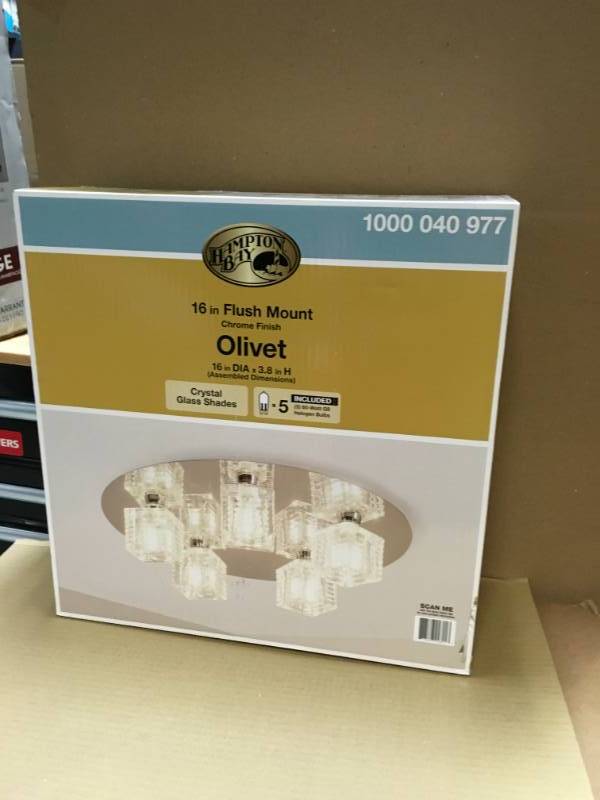 lot 43 image: Hampton Bay Olivet 16 in. 5-Light Chrome Flush Mount with Cube Glass Shades
